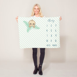 Gullig grön milstolpe för babySlothbaby Fleecefilt