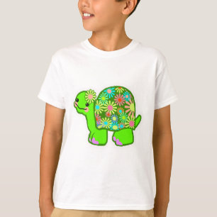 Gullig grön sköldpadda med den retro blommasnäc t shirt