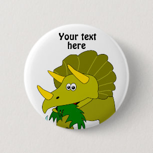 Gullig grön TriceratopstecknadDinosaur Knapp