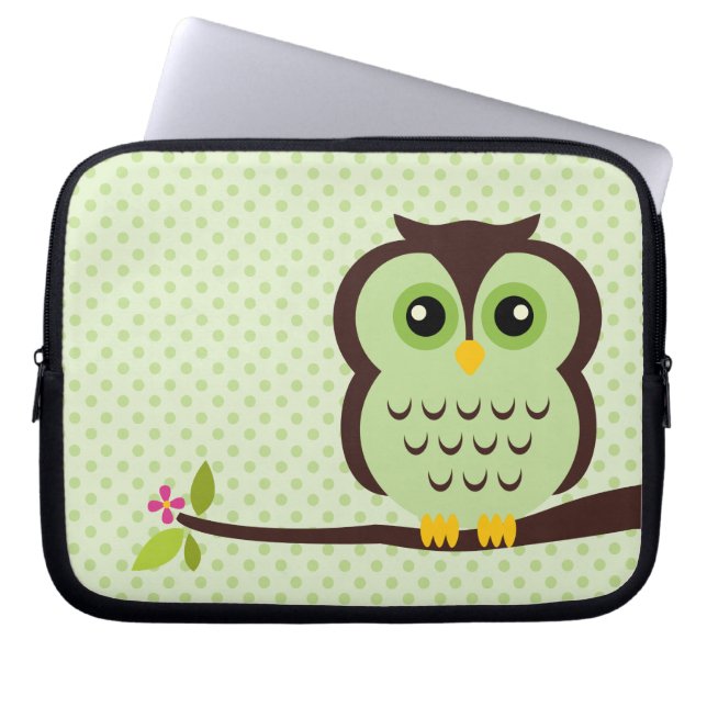 Gullig grön uggla laptop sleeve (Framsidan)