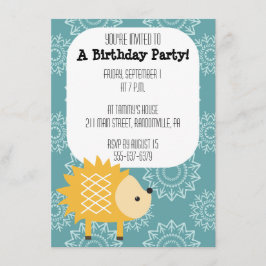 Gullig gul igelkottpartyinbjudan inbjudningar