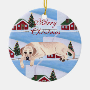 Gullig gul Labrador jul Julgransprydnad Keramik