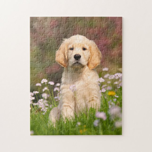 Gullig guld- lek 11x14 för Retrieverhundvalp Pussel (Vertikal)