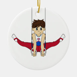 Gullig gymnast på ringprydnad julgransprydnad keramik