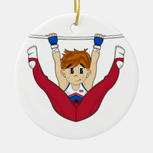 Gullig gymnast på ringprydnad julgransprydnad keramik