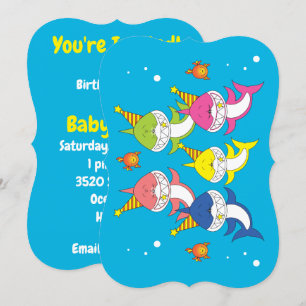 Gullig hajfamiljtecknad inbjudningar