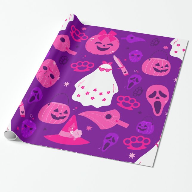 gullig halloween-blommigtens rosa presentpapper (Utrullad)