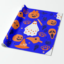 gullig halloween-blommigtens spökblå orange presentpapper