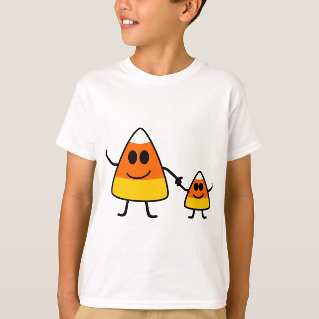 Gullig Halloween candy cornfamilj T-shirt (Framsida)