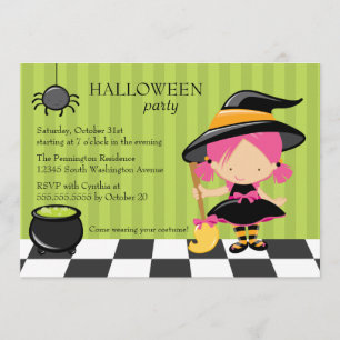 Gullig halloween festhäxa- och spindelinbjudan inbjudningar