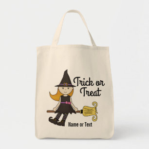 Gullig Halloween häxa på kvastpinnepersonlig Tygkasse