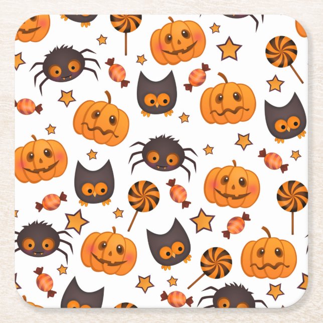 Gullig Halloween mönsterillustration Underlägg Papper Kvadrat (Framsidan)