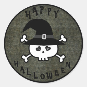 Gullig Halloween skalle med häxahatten Runt Klistermärke