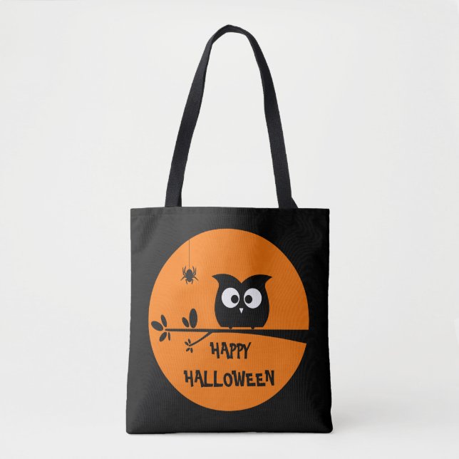 Gullig Halloween uggla med skräddarsy månefärger Tygkasse (Framsida)