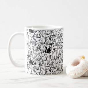Gullig hand plockadekattdesign i svartvitt kaffemugg