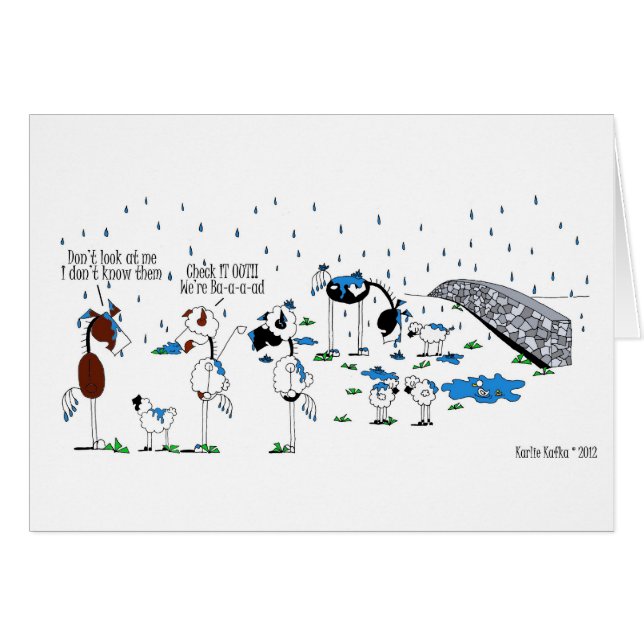 Gullig häst- & fårtecknad hälsningskort (Framsidan Horizontal)