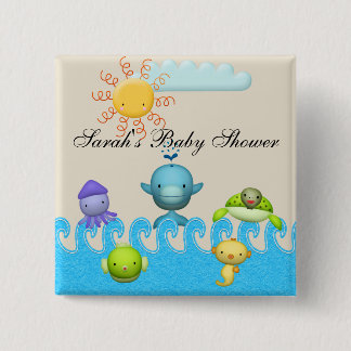 Gullig havsdjurbaby shower knapp