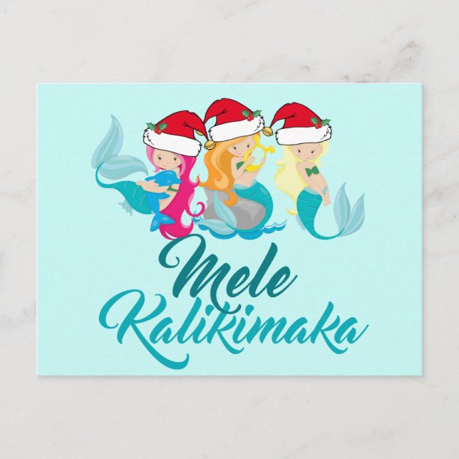 Gullig hawaiibo för Mele Kalikimaka sjöjungfrujul Helg Vykort (Framsida)