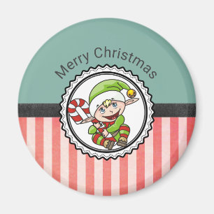 Gullig helgdagälva med candy canegod jul magnet