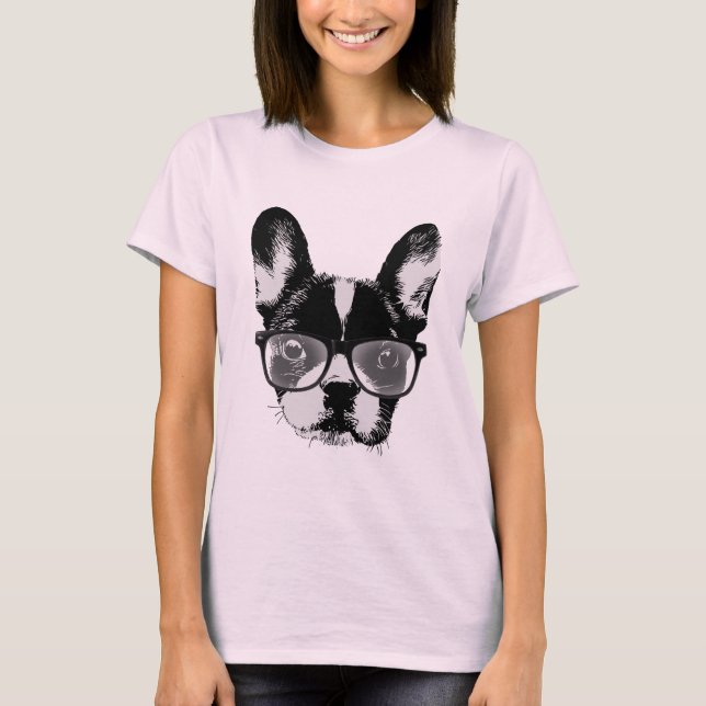 Gullig hund för Nerdy fransk bulldogg T-shirt (Framsida)