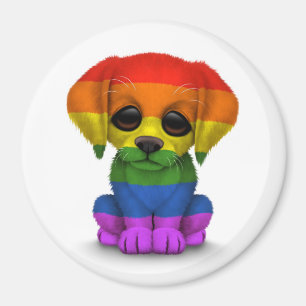 Gullig hund för regnbågegay pridevalp, vit magnet