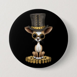 Gullig hund för Steampunk Chihuahuavalp, svart Knapp