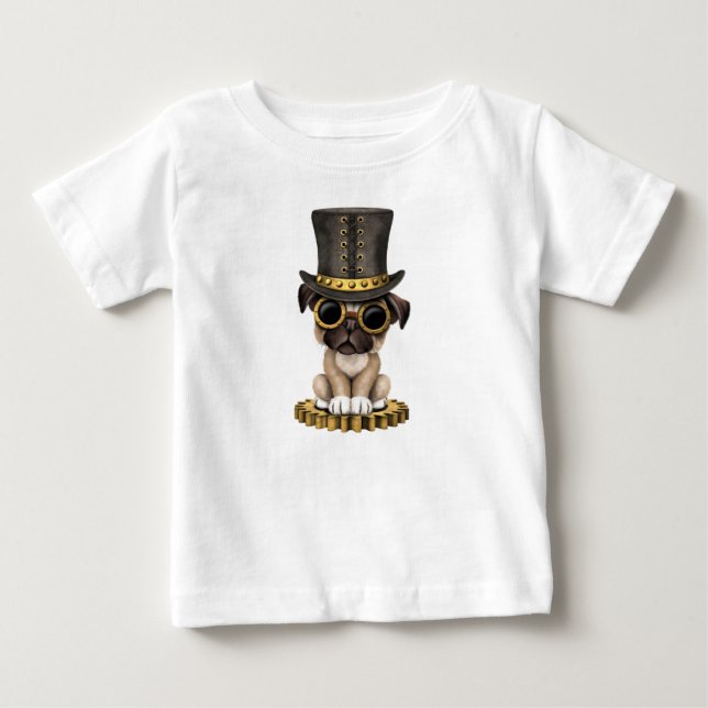 Gullig hund för Steampunk mopsvalp Tee Shirt (Framsida)