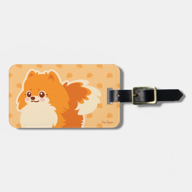 Gullig hund Kawaii Pomeranian Bagagebricka (Horisontell Framsida)