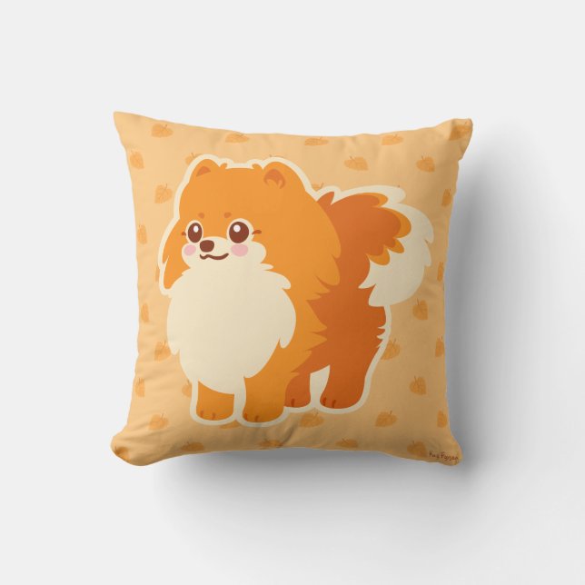 Gullig hund Kawaii Pomeranian Kudde (Framsida)