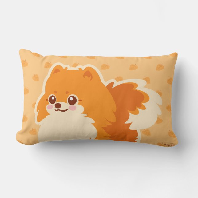Gullig hund Kawaii Pomeranian Lumbarkudde (Framsida)