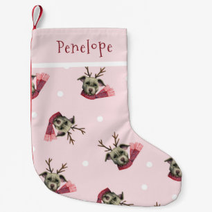 Gullig hund med horn på kronhjortmönsterpersonli liten julstrumpa