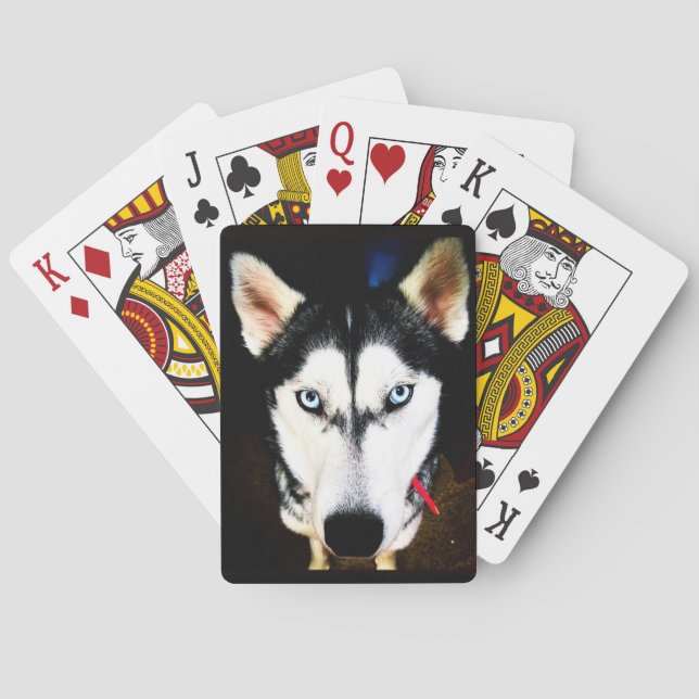 Gullig Husky som leker kort Spelkort (Baksidan)