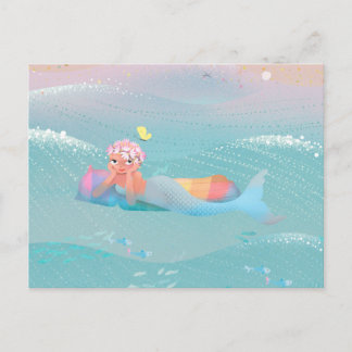 Gullig illustration av sjöjungfru dag på stranden vykort