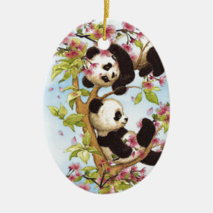 Gullig IMG_7386.PNG och designad färgrik panda Julgransprydnad Keramik