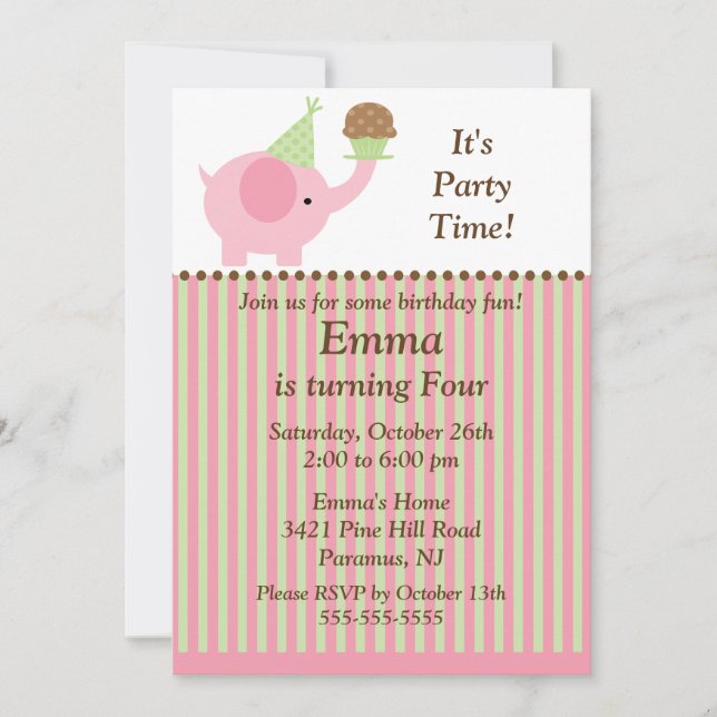 Gullig inbjudan för babyelefant- & (Framsida)