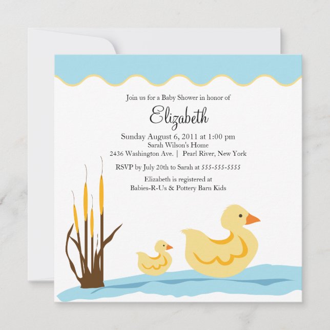 GULLIG inbjudan för mamma- & babyankababy shower (Framsida)