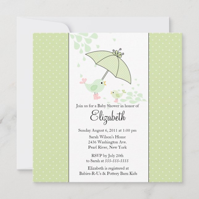 GULLIG inbjudan för mamma- & babyfågelbaby shower (Framsida)