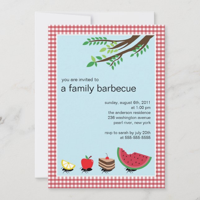 GULLIG inbjudan för party för familjsommarBBQ (Framsida)
