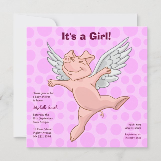 Gullig inbjudan för party för flyggrisbaby shower (Framsida)