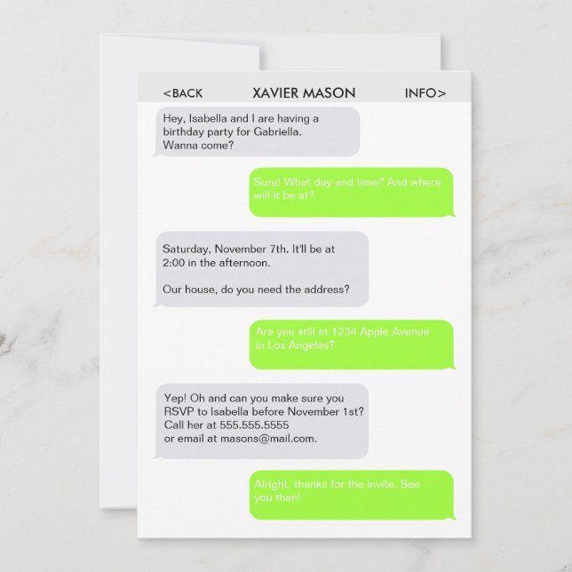 Gullig inbjudan för party för textmeddelande (Framsida)