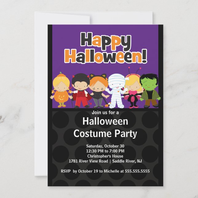 Gullig inbjudan för party för ungeHalloween dräkt (Framsida)