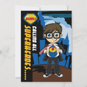 Gullig inbjudan för Superheropojkeparty