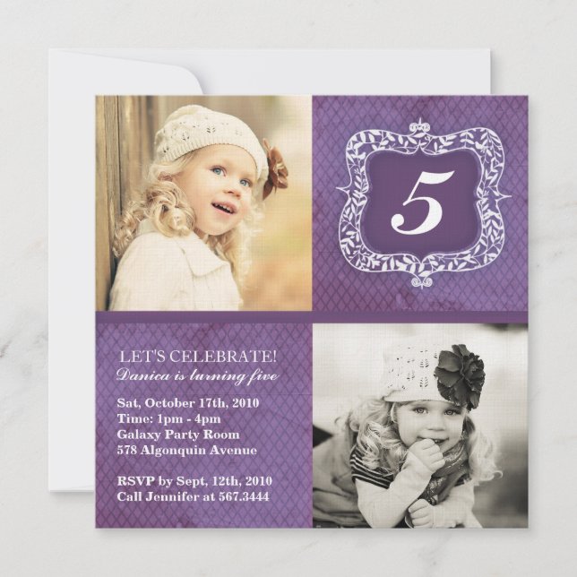 Gullig inbjudan för vintageliten flickafödelsedag (Framsida)