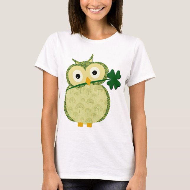 Gullig irländsk uggla med Shamrockt-skjortan T-shirt (Framsida)