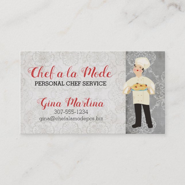 Gullig italiensk visitkort för kockpastacatering (Framsida)