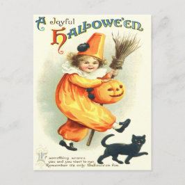 Gullig jack o lantern för clownsvartkatt vykort