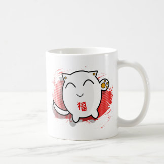 gullig japansk lycklig kattdesignvit/rött kaffemugg