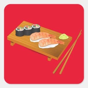 Gullig japansk mat för Sushi Fyrkantigt Klistermärke