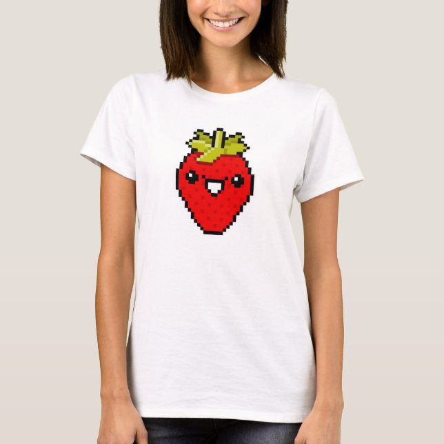 Gullig jordgubbe för PIXELkonst T-shirt (Framsida)