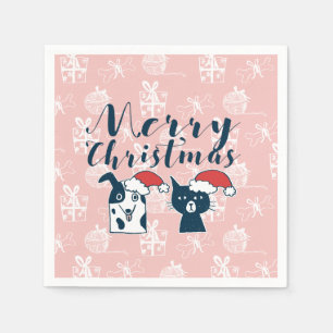 Gullig jul för Santa hund- & kattillustration Pappersservett